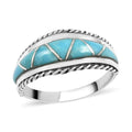 SANTA FE Style Kingman Turquoise 7 Stone Ring in Sterling Silver (Size 10.0) 1.85 ctw - Sticky add to cart bar