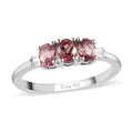 Natural Blush Tourmaline, Diamond Accent Trilogy Ring in Platinum Over Sterling Silver (Size 10.0) 0.40 ctw - Sticky add to cart bar