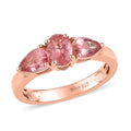 Natural Blush Tourmaline 3 Stone Ring in Vermeil RG Over Sterling Silver (Size 10.0) 1.15 ctw - Sticky add to cart bar
