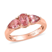 Natural Blush Tourmaline 3 Stone Ring in Vermeil RG Over Sterling Silver (Size 10.0) 1.15 ctw