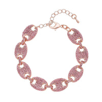 Pink Color Austrian Crystal Mariner Link Bracelet in Rosetone (7.50-9.50In)