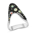SANTA FE Style Multi Gemstone Assymetrical Ring in Sterling Silver (Size 10.0) - Sticky add to cart bar
