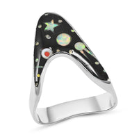 SANTA FE Style Multi Gemstone Assymetrical Ring in Sterling Silver (Size 10.0)