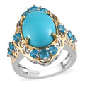 AMERICAN Natural Sleeping Beauty Turquoise and Malgache Neon Apatite Cocktail Ring in Vermeil YG & Platinum Over Sterling Silver 5.25 ctw - Sticky add to cart bar