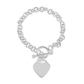 Curb Chain Toggle Lock Bracelet with Heart Charm in Silvertone (7.50 In) - Sticky add to cart bar