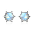 Rainbow Moonstone Solitaire Stud Earrings in Platinum Over Sterling Silver 2.30 ctw - Sticky add to cart bar