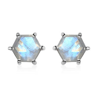 Rainbow Moonstone Solitaire Stud Earrings in Platinum Over Sterling Silver 2.30 ctw