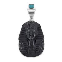 Sajen Silver Black Onyx Carved and Turquoise Pendant in Sterling Silver 75.40 ctw