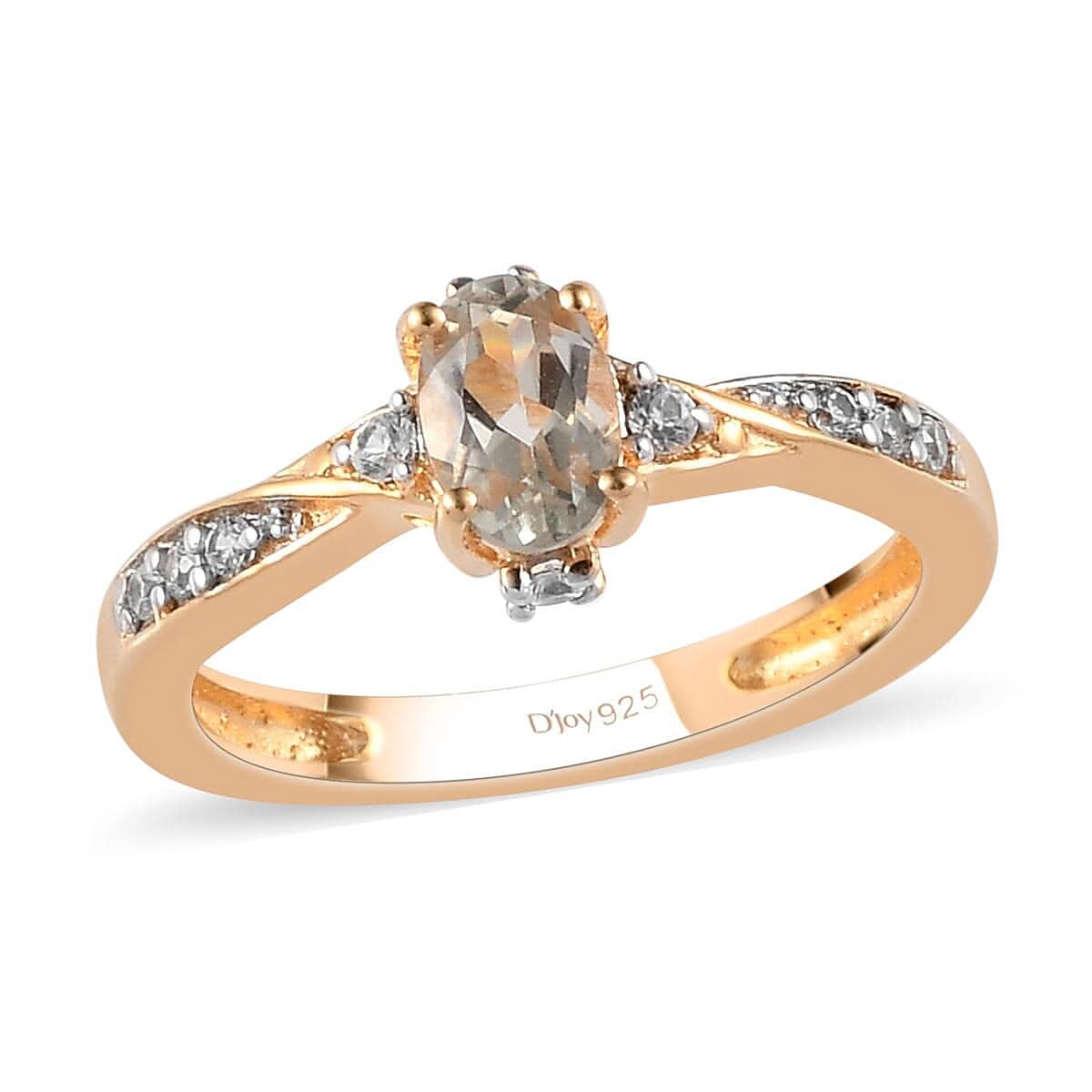 AAA Turkizite, Natural White Zircon Ring in Vermeil YG Over Sterling Silver (Size 10.0) 0.65 ctw