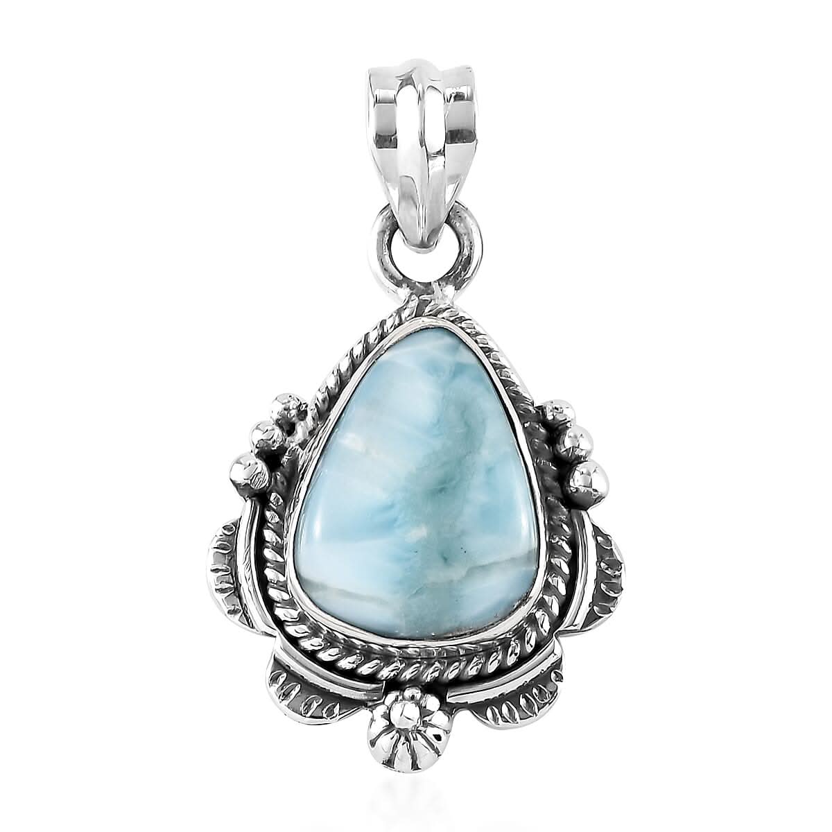 Artisan Crafted Larimar Solitaire Pendant in Sterling Silver 8.35 ctw
