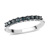 Doorbuster Blue Diamond (IR) Half Eternity Band Ring in Platinum Over Sterling Silver (Size 7.0) 0.50 ctw