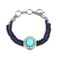 Sleeping Beauty Turquoise and Lapis Lazuli Beaded Bracelet in 14K YG and Platinum Over Sterling Silver (6.50 In) 29.40 ctw