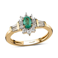 Boyaca Colombian Emerald and Natural White Zircon Sunburst Ring in Vermeil Yellow Gold Over Sterling Silver 0.75 ctw