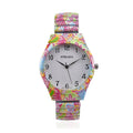 Strada Japanese Movement Water Resistant Flower Print Pattern Stretch Bracelet Watch in Stainless Steel Strap (48mm) - Sticky add to cart bar