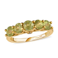 AAA Sava Sphene and Diamond Accent 5 Stone Ring in Vermeil Yellow Gold Over Sterling Silver 1.65 ctw