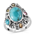 Artisan Crafted Sierra Nevada Turquoise and Multi-Tourmaline Ring in Sterling Silver 6.85 ctw - Sticky add to cart bar