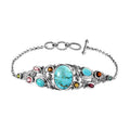 Artisan Crafted Sierra Nevada Turquoise, Multi-Tourmaline Toggle Clasp Bracelet in Sterling Silver (6.50-8.0In) 12.00 ctw - Sticky add to cart bar