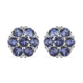 Doorbuster Tanzanite Color Crystal Floral Stud Earrings in Sterling Silver - Sticky add to cart bar