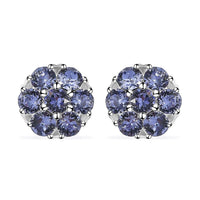 Doorbuster Tanzanite Color Crystal Floral Stud Earrings in Sterling Silver