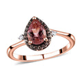 Natural Blush Tourmaline, Natural White Zircon, Coffee Zircon Halo Ring in Vermeil RG Over Sterling Silver (Size 7.0) 1.00 ctw - Sticky add to cart bar