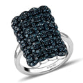 Blue Diamond (IR) Cluster Ring in Platinum Over Sterling Silver (Size 10.0) 1.00 ctw - Sticky add to cart bar