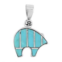 SANTA FE Style Multi Gemstone and Orange Spiny Oyster Shell Reversible Bear Pendant in Sterling Silver 1.20 ctw