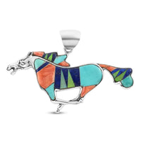 SANTA FE Style Multi Gemstone Runing Horse Pendant in Sterling Silver 13.40 Grams 2.10 ctw