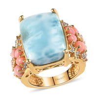 Larimar and Multi Gemstone Ring in Vermeil Yellow Gold Over Sterling Silver 7.75 Grams 16.85 ctw