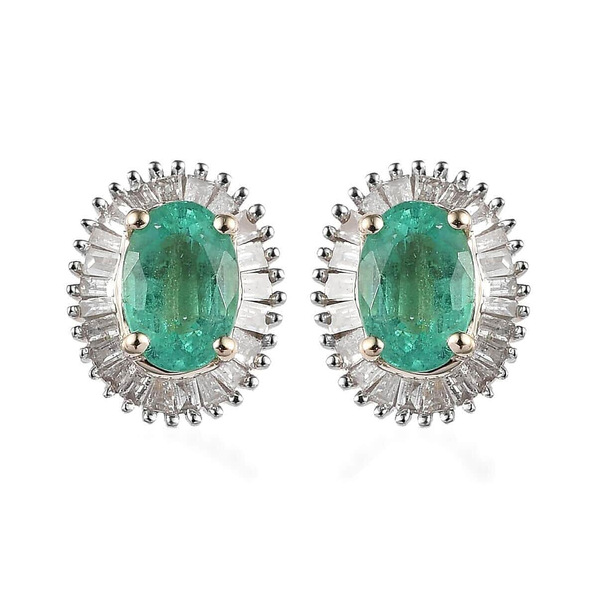 Luxoro 10K Yellow Gold Premium Boyaca Colombian Emerald and G-H I3 Diamond Halo Stud Earrings 1.25 ctw