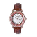 Strada Pink Magic Color Crystal Japanese Movement Watch with Brown Faux Leather Strap (38mm) (5.50-7.25Inches) - Sticky add to cart bar