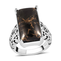 Doorbuster Matrix Silver Shungite Solitaire Ring in Platinum Over Copper with Magnet 9.35 ctw