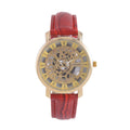 Strada Japanese Movement Skeleton Dial Watch with Brown Faux Leather Strap (38mm) (5.50-8.0Inches) - Sticky add to cart bar