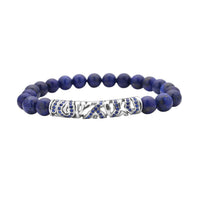 Black Agate and Black Austrian Crystal Beaded and Tiger Strip Bracelet in Stainless Steel (7.50 In) 87.20 ctw