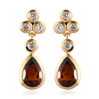 Brazilian Cherry Citrine and White Zircon Drop Earrings in Vermeil Yellow Gold Over Sterling Silver 2.85 ctw