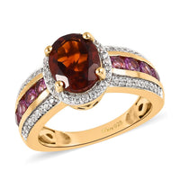 Brazilian Cherry Citrine and Multi Gemstone Ring in Vermeil Yellow Gold Over Sterling Silver 2.85 ctw
