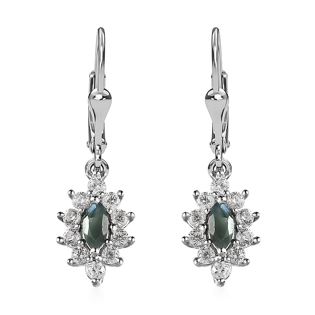 Narsipatnam Alexandrite and White Zircon Floral Lever Back Earrings in Platinum Over Sterling Silver 1.00 ctw