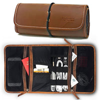 Rofozzi- Brown Genuine Leather Desk Organizer for Cables, Small Electronics, Mesh Zippered Pockets for USB Drive, Phone, Battery, SD Card, SIM Card, Passport Holder