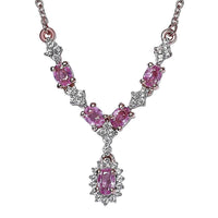Madagascar Pink Sapphire and White Zircon Necklace 18 Inches in Vermeil Rose Gold Over Sterling Silver 1.50 ctw