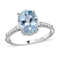 Premium Mangoro Aquamarine, Diamond (0.15 cts) Ring in Platinum Over Sterling Silver (Size 10.0) 2.40 ctw