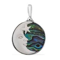 Sajen Silver Carved Bone and Abalone Shell Crescent Moon Pendant in Sterling Silver