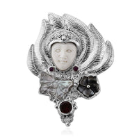 Sajen Silver Carved Bone and Multi Gemstone 1.75 ctw Pendant without Chain or Brooch in Sterling Silver