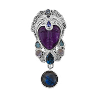 Sajen Silver Amethyst and Multi Gemstone Pendant or Brooch in Sterling Silver 14.35 ctw