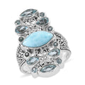 SAJEN SILVER Larimar and Multi Gemstone Ring in Platinum Over Sterling Silver (Size 10.0) 7.15 Grams 3.35 ctw - Sticky add to cart bar