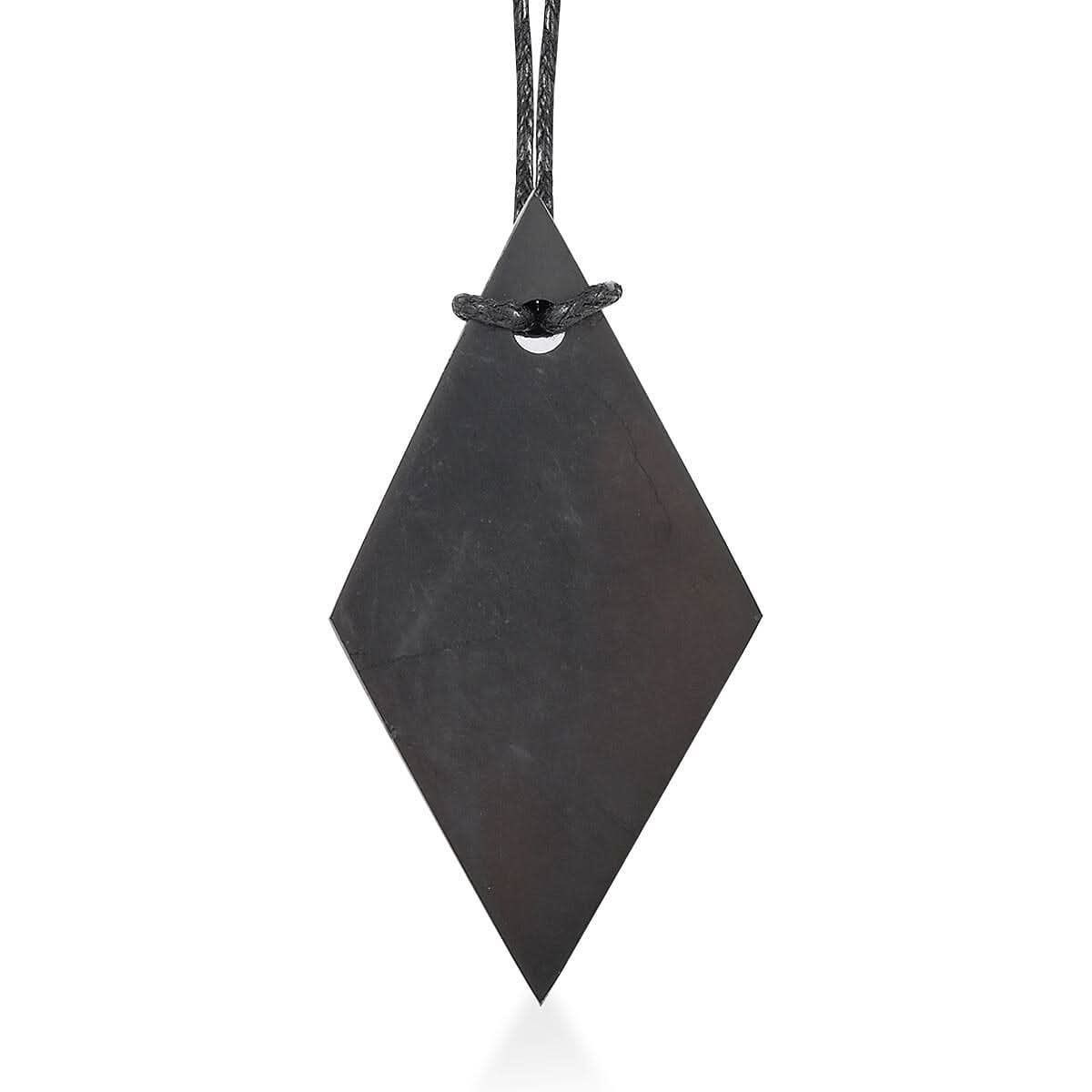 Shungite Rhombus Pendant with Black Leather Necklace (30in) 40ctw