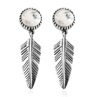 White Buffalo Feather Earrings in Sterling Silver 4.00 ctw