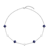 Lapis Lazuli Paper Clip Chain Station Necklace 20-22 Inches in Stainless Steel 32.00 ctw