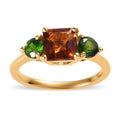 Asscher Cut Brazilian Cherry Citrine, Natural Chrome Diopside 3 Stone Ring in Vermeil YG Over Sterling Silver (Size 10.0) 1.50 ctw - Sticky add to cart bar