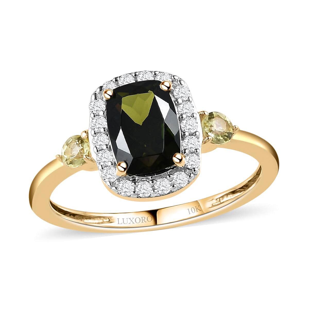 LUXORO 10K Yellow Gold Premium Chrome Tourmaline, Natural Canary Tourmaline, Diamond Solitaire Ring (Size 10.0) 1.10 ctw