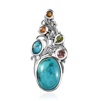 Artisan Crafted Sierra Nevada Turquoise and Multi-Tourmaline Pendant in Sterling Silver 6.90 ctw