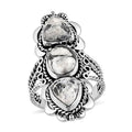 Artisan Crafted White Buffalo 3 Stone Moon Ring in Sterling Silver (Size 10.0) (8.65 g) 6.90 ctw - Sticky add to cart bar